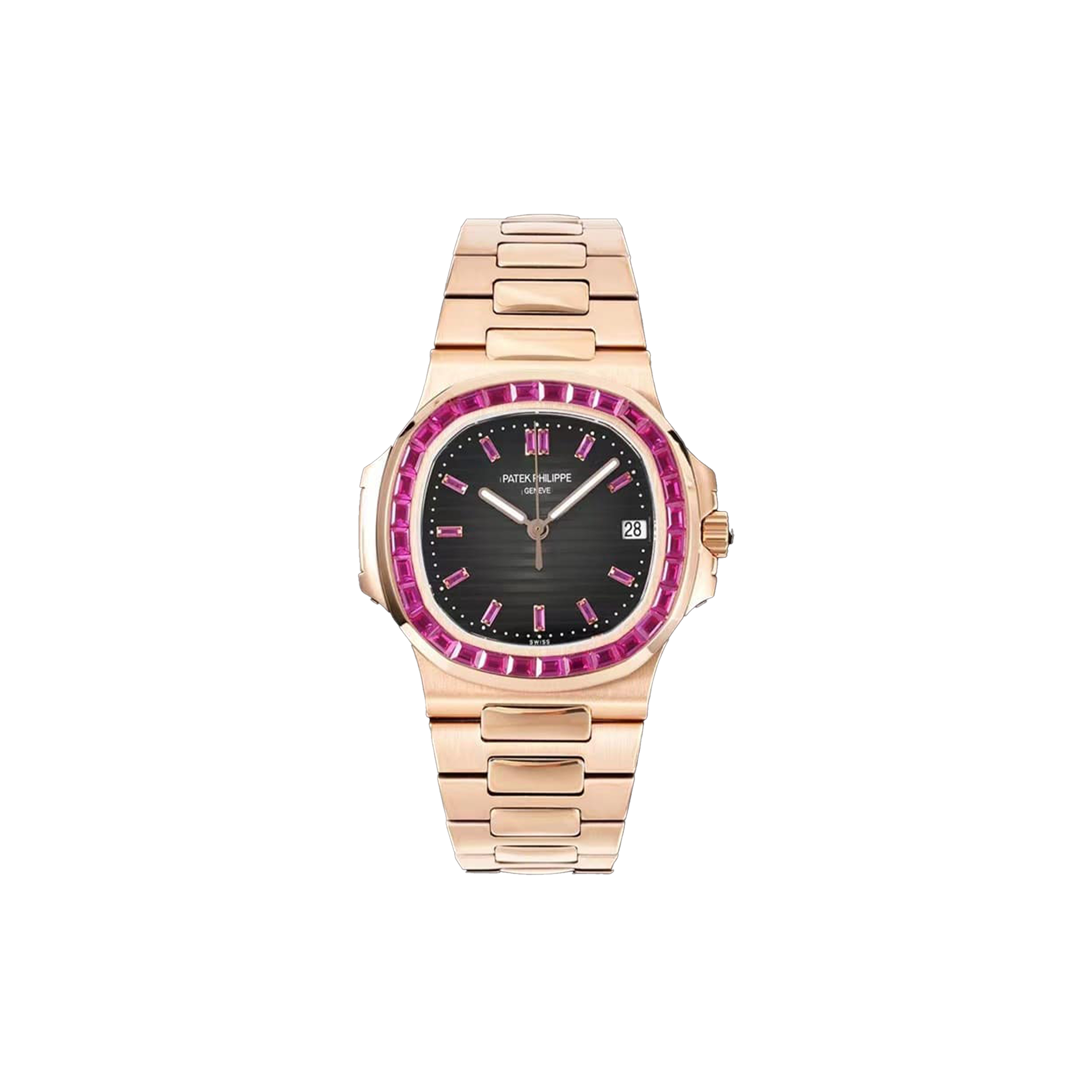 P**ek Ph**ppe rose gold black dial iced out watch 5711/1a-018